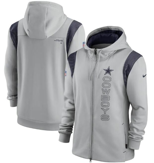 Men's Dallas Cowboys 2021 Gray Sideline Team Performance Full-Zip Hoodie